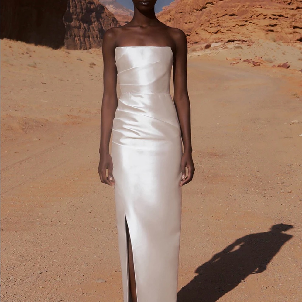 Eliya The Label White Thick Satin Strapless Dress